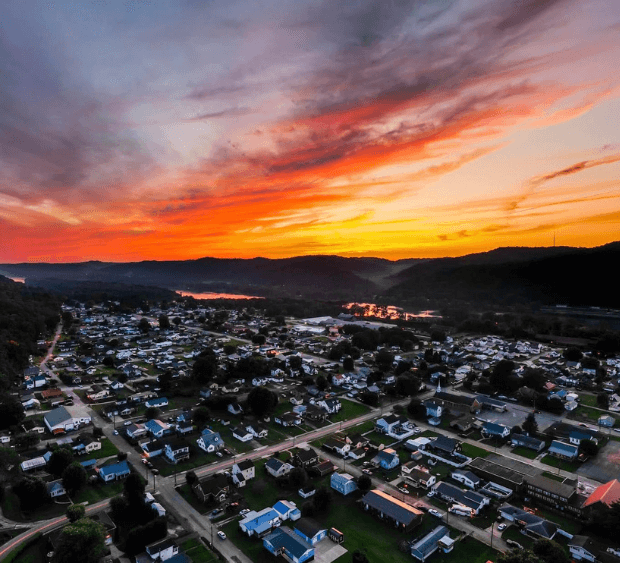 Paden City, WV aerial sunset